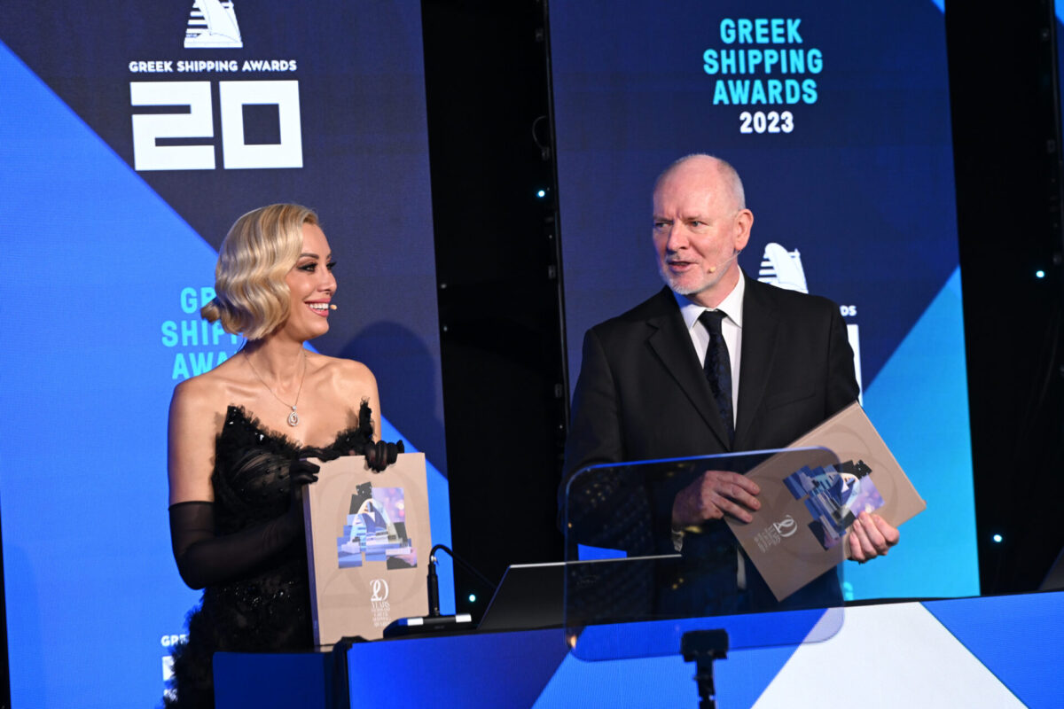 Greek Shipping Awards co-hosts Andriana Paraskevopoulou and Nigel Lowry